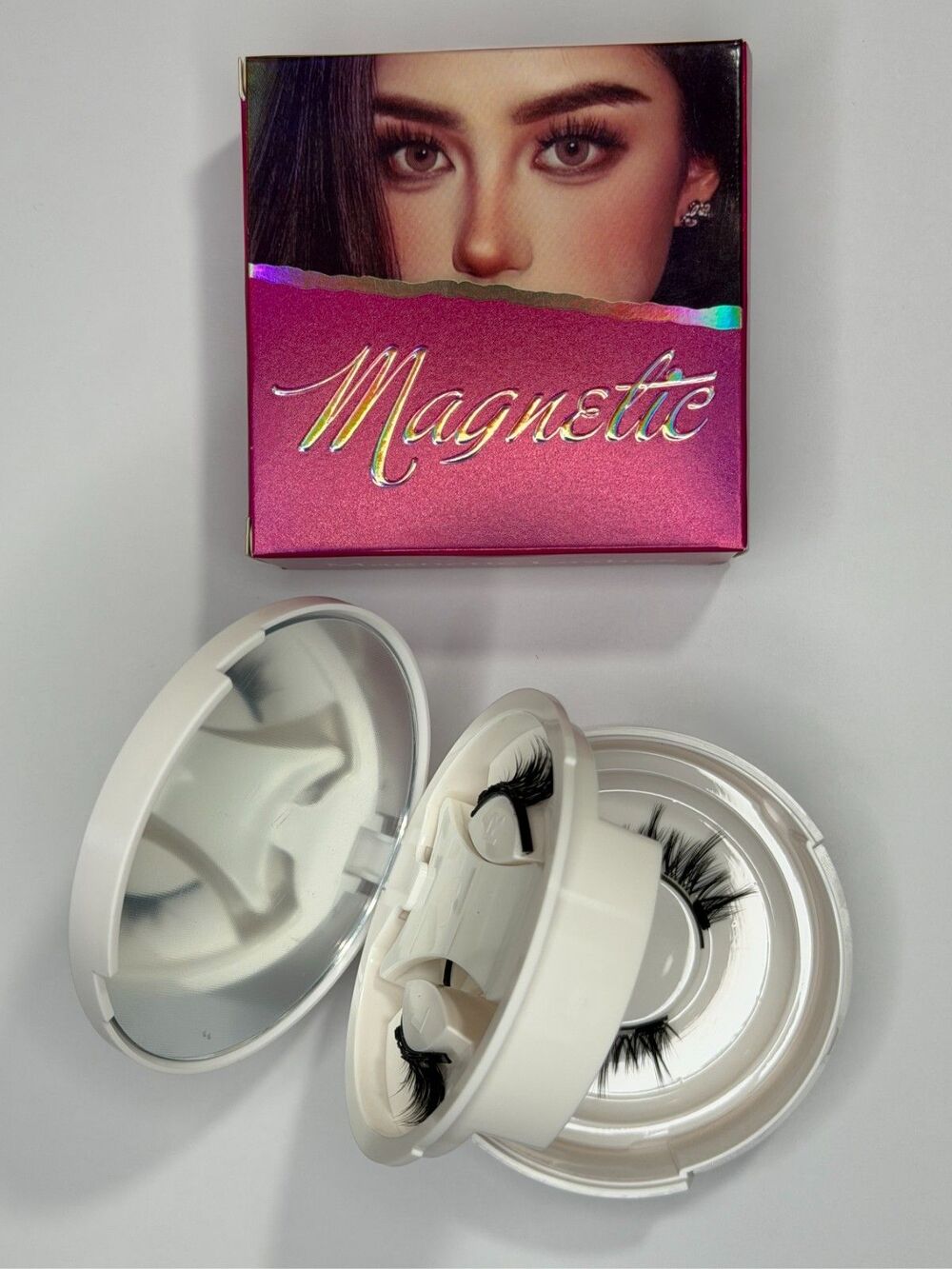 2 Pair Magnetic Lash Set With Mirror Compact Case No Glue False Eyelashes